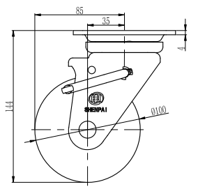 Bánh xe PU xoay khóa Shenpai D100, 25A11-1651