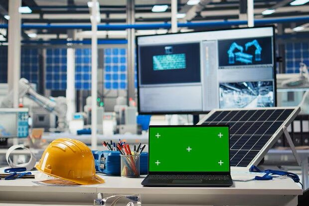 green screen laptop photovoltaics factory used monitor performance 482257 126694
