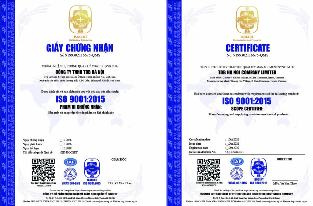 ISO 9001 Certified CNC Machining Vietnam